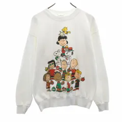 ピーナッツ 90s USA製 オールド スヌーピ柄 長袖 スウェット トレーナー L ホワイト PEANUTS 裏起毛 メンズ
