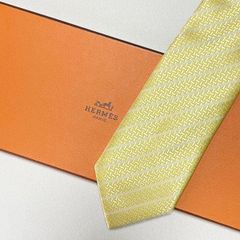 美品 エルメス HERMES ネクタイ シルク100% フランス製 イエロー ストライプ TTH-3