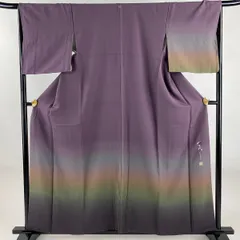 【美品】 付下げ 身丈159cm 裄丈66.5cm M 袷 落款 ぼかし柄 紫 正絹 秀品 一つ紋 【中古】