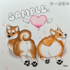 【原画】【手描き】手描きイラスト　オリジナル　犬　柴犬　コーギー　アニマル