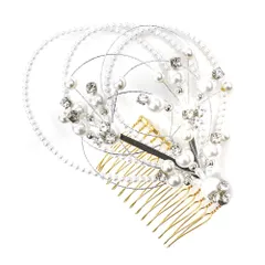 髪飾り コーム型 水引 ラインストーン パール シルバー 白 キラキラ 丸 円 サークル 小さい かんざし かわいい 粋 日本製 おし No.9-3421