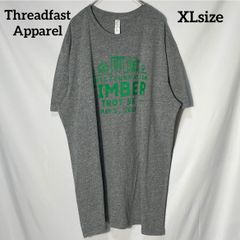 【Threadfast Apparel】デトロイト ハンツ ウッドランズ 企業ロゴ　両面プリント　オーバーサイズ　半袖Tシャツ　グレー　XL US古着
