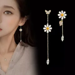 デイジー 蝶々 ピアス 可愛い 花  ロングピアス  非対称 揺れる 韓国 ⑤