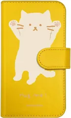 【訳アリ】iPhone15 アイフォン15 対応 手帳型 スマホ ケース hug me ねこ（大） 猫 ネコ アニマル 動物 キャラクター おしゃれ かわいい (カバー色イエロー) ダイアリータイプ 横開き カード収納