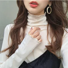 タートルネック　フリルトップス　インナー　ベーシックカラー