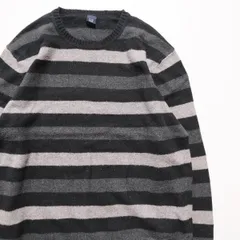 00's ギャップ GAP 太ボーダー クルーネック コットン ニットセーター (L) 黒×濃灰×灰系 00年代 旧タグ オールド 2008年製　アメリカ古着 USED  ビンテージ ヴィンテージ