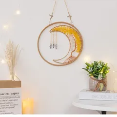 ドリームキャッチャー 月 ムーン 水晶 天然石  原石 運気アップ 風水 厄除け 縁起物 開運 健康運 仕事運 家庭運  風水 インテリア お洒落 可愛い 寝室 ベッドルーム