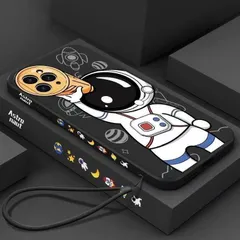 iPhoneケース　宇宙飛行士　ストラップ付き　可愛い ♪ アニメ　ブラックのサムネイル