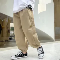 ☆ ベージュ ☆ 130cm ☆ キッズカーゴパンツ コットン カーゴパンツ キッズ コットン パンツ ズボン ロングパンツ テーパード ロング ウエストゴム 裾ゴム 軽い 子供服 男の子 女の子 肌触りが良い 快適 通気性 吸汗性 通学 通園