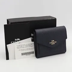 良品 箱/保証書付き コーチ レザー ネイビー系 レディース折り財布 2000000 NSK INU