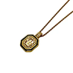 【中古】Christian Dior クリスチャンディオール ネックレス ラインストーン　黒石　スクエア　CDロゴ ゴールド