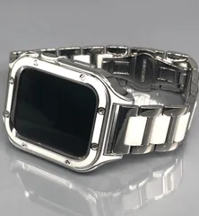 GimelZayinセット 8スクリュー ホワイト シルバー アップルウォッチ ステンレスベルト セラミック　保護　画面保護　カバー　ケース   4～9 メンズ レディース 40mm 41mm 44mm 45mm　Apple Watch バンド