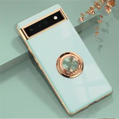 【特価商品】耐衝撃 360回転カバー シリコン素材 スタンド機能付き TPU保護ケース ゴールド x 超薄型 ミントグリーン リング付きソフトケース 用 背面カバー落下防止 6a Pixel Google