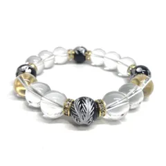 12mm 四神獣銀彫オニキス×水晶 パワーストーン ブレスレット天然石 運気上昇 開運 金運 恋愛運 お守り 青龍 白虎 玄武 朱雀 4月誕生石 （ゴールド）メンズ・レディース　男性・女性　数珠ブレス　開運 [6]
