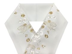 白地 白金刺繍半衿 【シルエリー】 菊／桔梗／流水 柄留袖 や 訪問着 など フォーマル な着物に最適 24639
