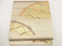 平和屋着物◎太鼓柄袋帯　駒刺繍　如水つづれ　籬　金糸　逸品　BAAE0616kj