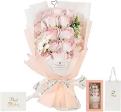 Moluppy ソープフラワー 花束 持ち運びに便利な 紙袋付き ボックス付き 誕生日 記念日 お祝い 送別会 ギフト プレゼント(エルサピンク,  ‎)