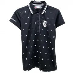 【超美品】ビバハート 半袖ポロシャツ 黒×白 前身頃ハート柄 ロゴ  レディース 40(M) ゴルフウェア VIVA HEART