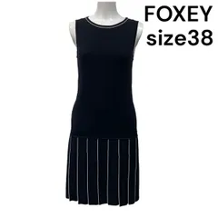 ◆ フォクシー Foxey ニットワンピース 膝丈 ノースリーブ 黒 毛100％ 38 M 9号 レディース S5V243