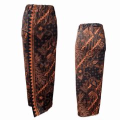 ストレッチスカート 黒×オレンジ バティック プリント カマン バリ島 民族衣装