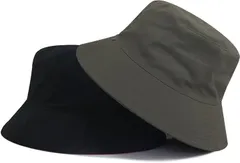Laquest リバーシブル バケットハット 大きめ 深め メンズ／レディース コットン 帽子 バケハ(ブラック/アーミーグリーン,  2XL)