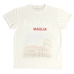 ★新品★ MADE IN ITALY製 MAGLIA 2025年AWモデル 「ROMA IN MAGLIA」 イタリア都市シリーズ ローマ コロッセオ プリント クルーネックTシャツ ホワイト×レッド M～XLサイズ