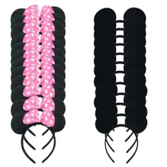 【在庫セール】24ミッキーミニーマウスコスチュームデラックスファブリック耳のヘッドバンドの白い水玉のセットは、男の子の女の子の誕生パーティーのヘアーズアクセサリーベビーシャワーヘッドウェアーハロウィンパーティーは、装飾品（ブラックピンク）