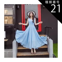 種類21：ホワイト/XL シフォンワンピース シフォンドレス ドレスワンピース ワンピース ドレス フレアワンピース シフォンワンピース ロング ロング丈 マキシ マキシ丈 9分丈 袖なし ノースリーブ Vネック カシュクール フレア セミフレア Aライン シ