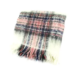 アール マフラー モヘヤ ウール混 チェック柄 ブランド レディース ホワイト/ネイビー/ピンク R 【中古】