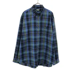 THE NORTH FACE ザノースフェイス NR12431 チェック柄 ロゴ刺繍 長袖 ボタンダウンシャツ L ブルー系 アウトドア マドラスシャツ メンズ 古着