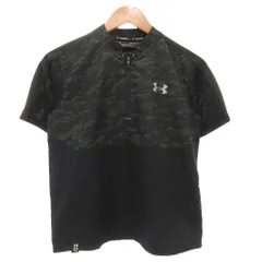アンダーアーマー UNDER ARMOUR Tシャツ ハイネック 半袖 L 黒 ブラック ハーフジップ カモフラージュ柄 迷彩柄 /AE