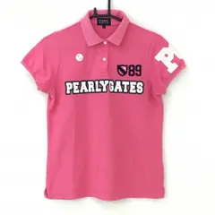 ★特価★パーリーゲイツ 半袖ポロシャツ ピンク×白 襟裏ロゴ ロゴプリント シリコンワッペン  レディース M ゴルフウェア PEARLY GATES