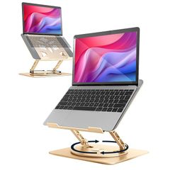 アオビホ(Aoviho) ノートパソコンスタンド- ホルダー PC 360回転式 人間工学 無段階高さ&角度調整可能 姿勢改善 腰痛＆猫背＆肩こり解消 滑り止め 在宅仕事 つくえ 机 省スペース アルミ製折り畳み可能 ZOOM会議 Macbook Air, 0