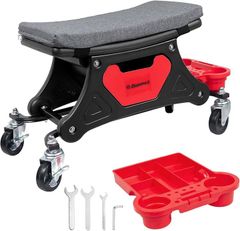 Donext メカニックシート ローラーシート 作業椅子 耐荷重150kg トレイ付き マット付き ブレーキ付きキャスター 360°回転 ワーキングチェア ツールチェア 洗車椅子 工具カート 工具入れ 収納(ブラック)のサムネイル