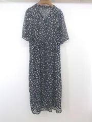 ◇ INGNI イング ボタニカル 五分袖 膝下丈 ワンピース サイズM ブラック ホワイト系 レディース E  【1303240002414】