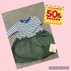 ベルメゾン　ワンピース　ボーダー　リボン　長袖　80
