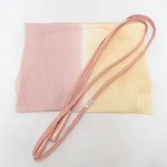 帯締め・帯揚げセット 夏用 ピンク×クリーム ツートーン 正絹 珊瑚色 レース帯締め Mサイズ 夏物 和装小物