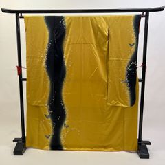 中振袖 振袖 正絹 中古品 からし からし色 黄色 3S202 HZYA017