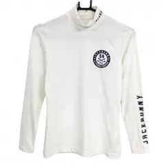 【美品】ジャックバニー 長袖ハイネックインナーシャツ 白×ネイビー ネックロゴ ストレッチ  レディース 1(M) ゴルフウェア Jack Bunny
