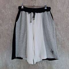 LANCEL ランセル 日本製 サマーニット カラーブロック ブランドロゴ刺繍  ホワイト　白 ブラック 黒 グレー 灰色 M ハーフパンツ