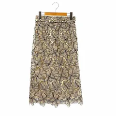 アプワイザーリッシェ Apuweiser-riche 配色大花レースタイトスカート ロング ミモレ丈 1 グレージュ ブラック /DF ■OS