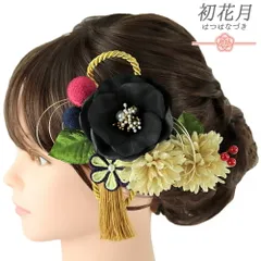 髪飾り 成人式 水引 つまみ細工 振袖 袴 花 ちりめん 2点セット 黒 白 ゴールド 紫 ピンク 紺 芙蓉 組紐 房 玉飾り 造花 パール No.12-0596