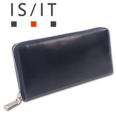イズイット IS/IT 馬革／牛革 ラウンドファスナー 長財布 ロベルト ネイビー 紺 展示品 定価37,400円  本革 メンズ コードバン