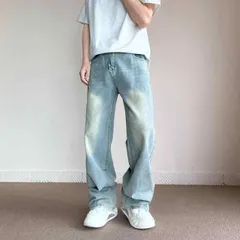 メンズ  服  シンプル ファッション オシャレ 大人 かっこいい 大きいサイズ ストリート 紳士服 アメリカン ストリート ワイド レッグ ジーンズ ストレート パンツ ライト カラーウォッシュ カジュアル パンツ