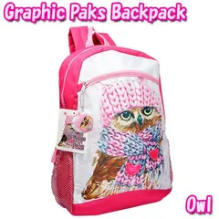 グラフィック アウル バックパック　リュック リュックサック フクロウ 子供用 パステル 通学 遠足 ナップザック ピンク ビビット 可愛い 旅行 遠足 行事 キッズ ポップ カラフル ガールズ 女の子 女子 小学生