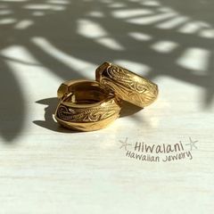 【 両耳 】【 ハワイアンジュエリー 】 ワイド フープ ワンタッチ ピアス ( ゴールド ) 12mm  サージカルステンレス 316L / ニッケルフリー 金属アレルギー対応 / つけっぱなし 錆びない アクセサリー / 送料無料 / プレゼント ギフト