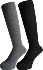 モードセレクト 日本製 ハイソックス レディース あったか 防寒 靴下 発熱加工 ゆったり 口ゴムなし 2足セット 色はお任せ(ブラック/グレー,  22-25)