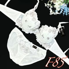 （118601）花柄刺繍チュールレースブラ＆ショーツセットF85/LL
