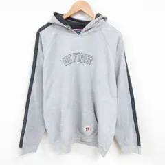 XL/古着 トミーヒルフィガー トミージーンズ 長袖 ブランド スウェット パーカー メンズ 90s ビッグロゴ 大きいサイズ ラグラン グレー 霜