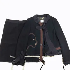 モスキーノ MOSCHINO ヴィンテージ スーツ セットアップ ノーカラージャケット スカート フェイスモチーフ メジャー グログランテープ ブラック 40 0905のサムネイル